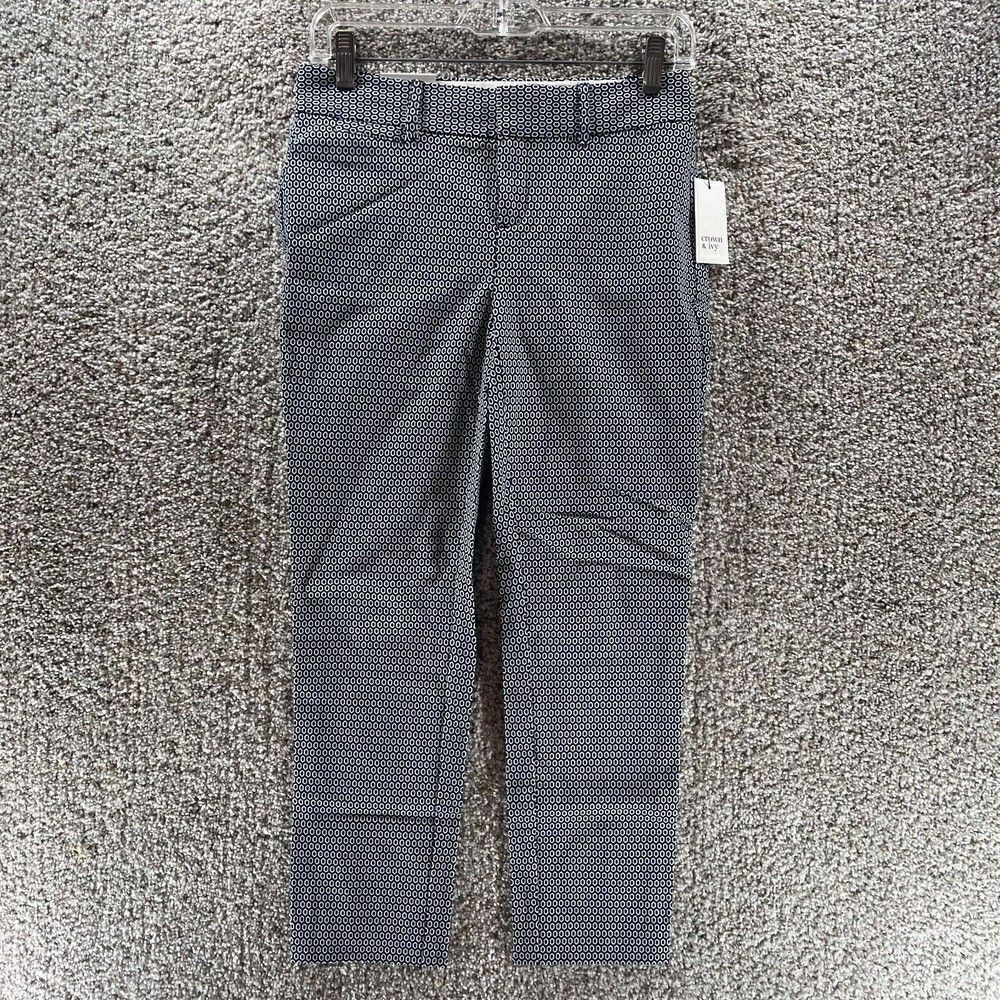 Crown & Ivy Pants Womens 0 Petite Blue White Chevron Cotton Preppy Casual Logo